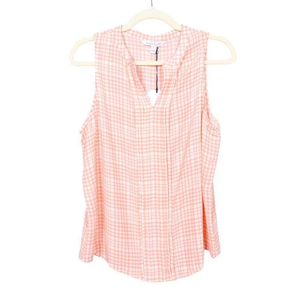 41 HAWTHORN Breyson Sleeveless Blouse Pink White Gingham V-Neck Womens Petite XS - Picture 1 of 5